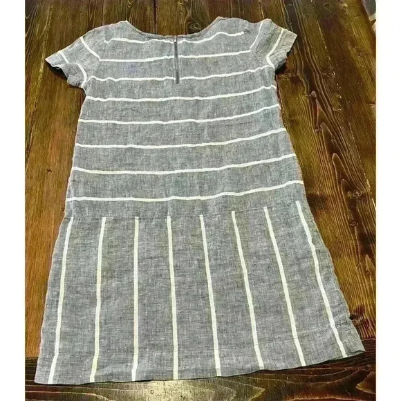 Lou & Grey Sz Small 100% Linen Shift Dress Short Sleeve Blue White Striped - Picture 2 of 6